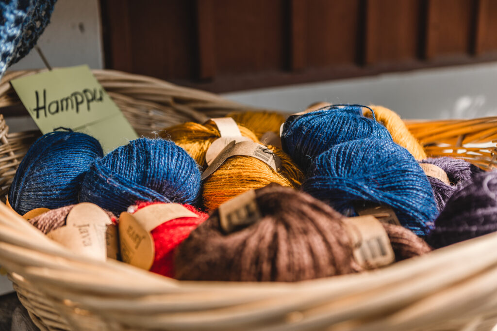 Colorful balls of yarn.