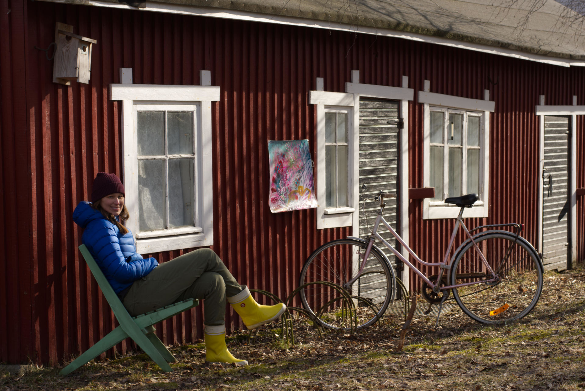 Artist Shannon Amey in the yard of her studio.