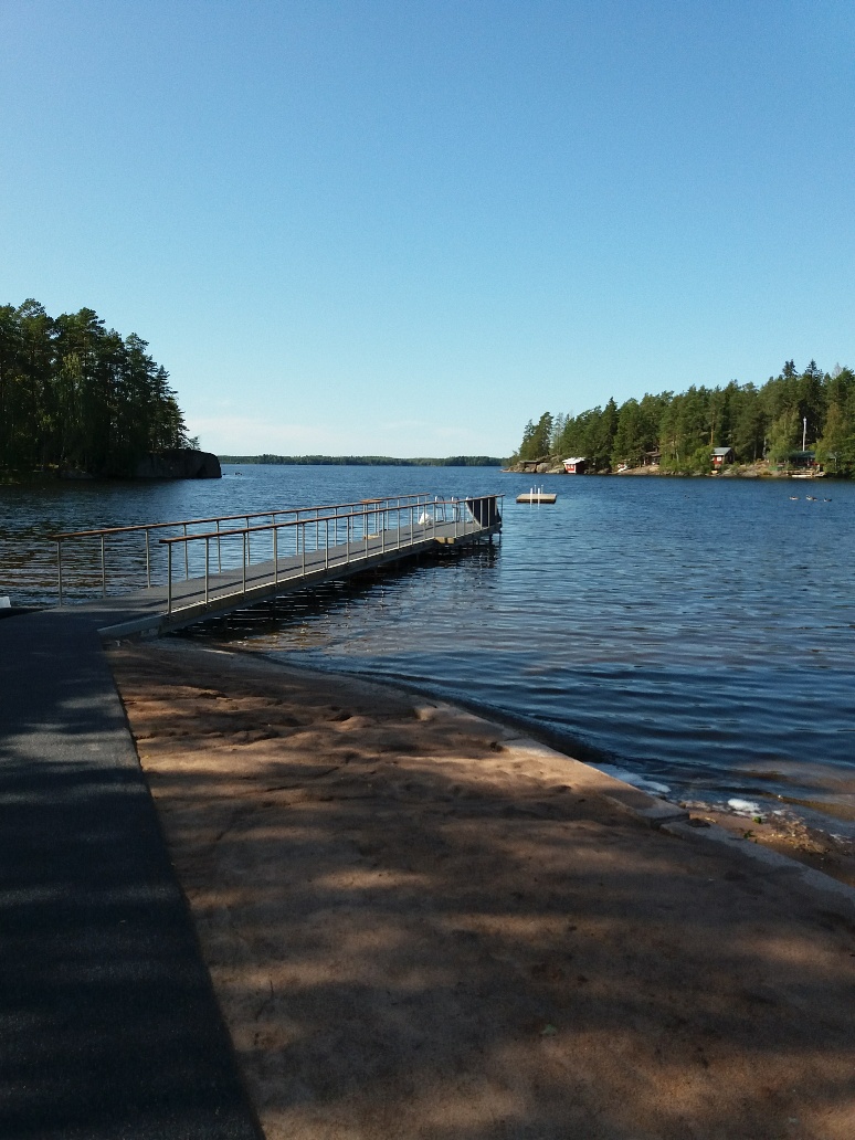 A dock on a lake.