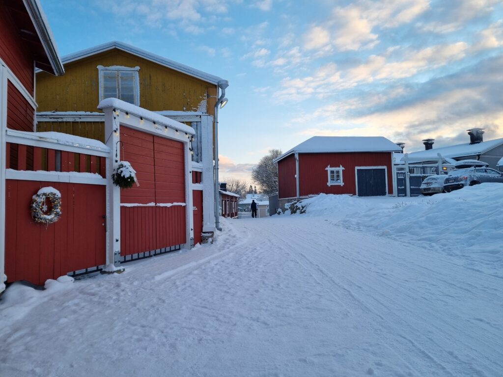 A snowy street view from Old Rauma.
