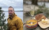 Kuvassa yhdistetty kaksi kuvaa, toisessa mies keltainen takki päällä, toisessa ruoka-annos luonnossa kuvattuna.