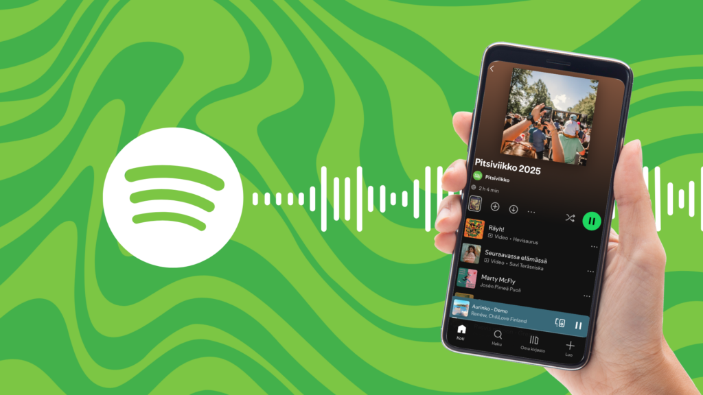 Kuva Pitsiviikon Spotify-soittolistasta vihreällä teemalla.