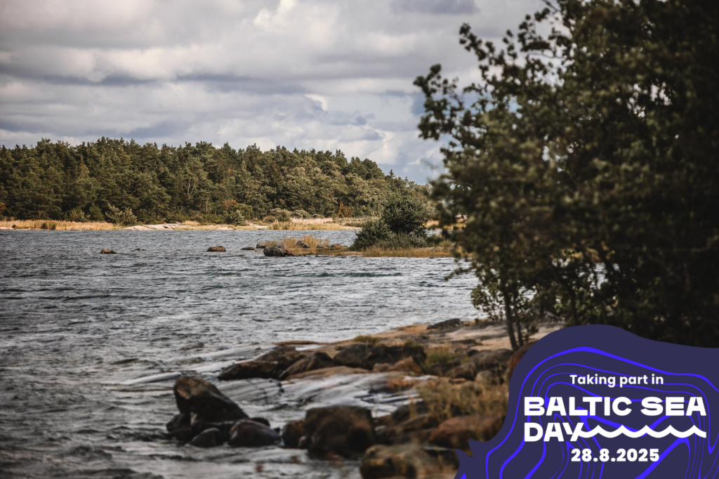 A photo of Rauma archipelago with a Baltic Sea Day logo.