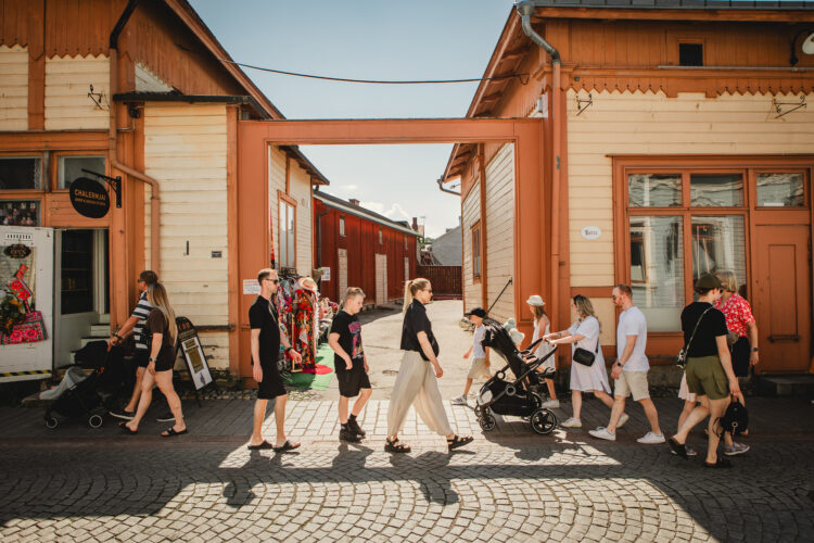 People walking towards each other.