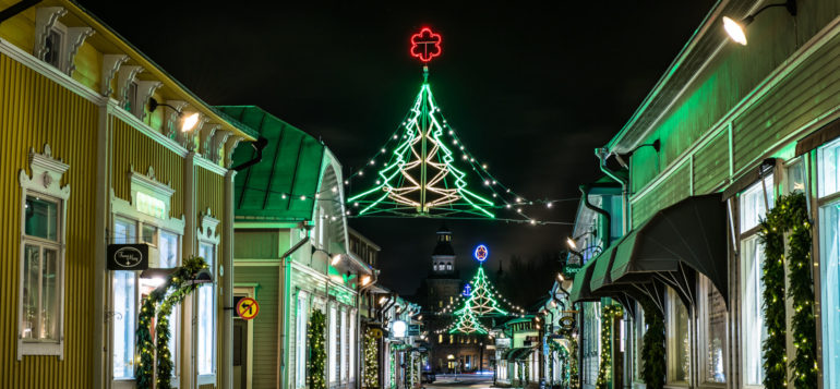 Street Kuninkaankatu with a colourful Christmas lights.