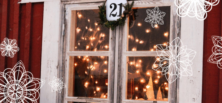 Joulukalenteri-ikkuna numero 21 ja pitsilumitehdet.